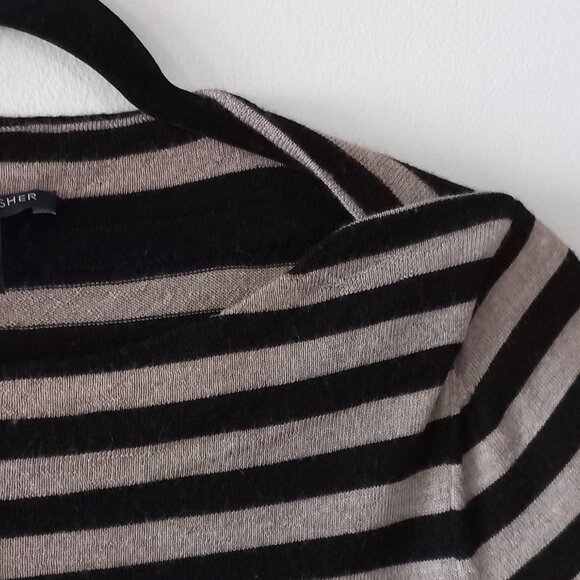 EILEEN FISHER 100% merino wool black and beige striped sweater petite L - Picture 8 of 11